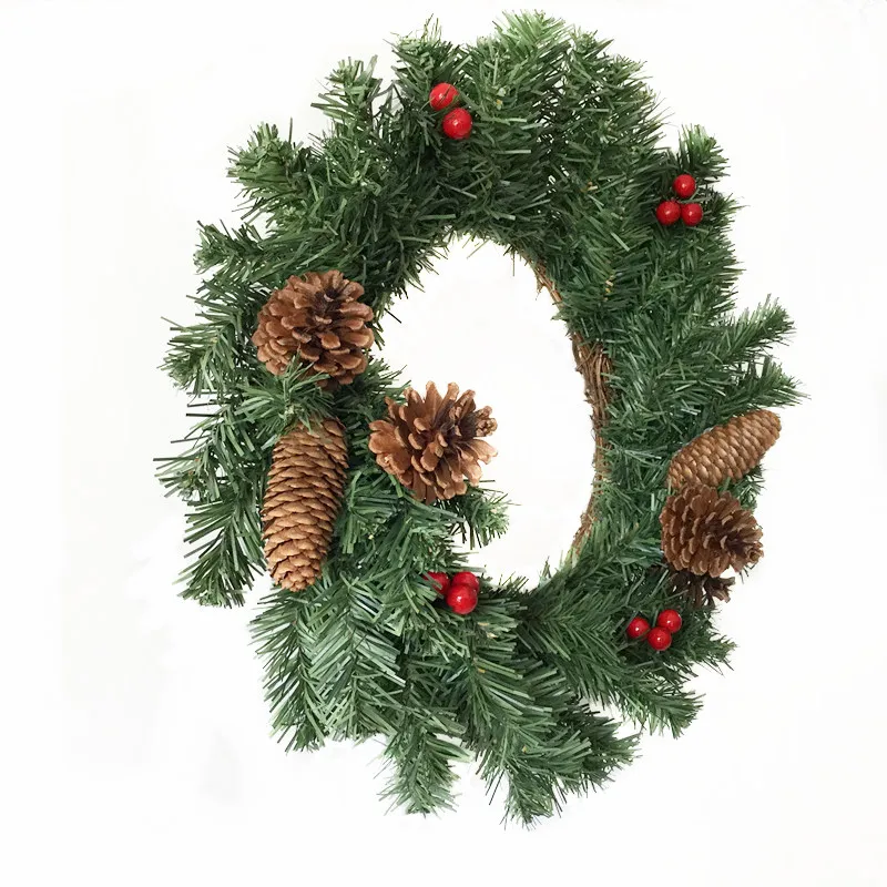 1pc/lot 19 Inch Artificial Plastic Pine Needles Wreaths with Red Berries and Pinecone Free Shipping