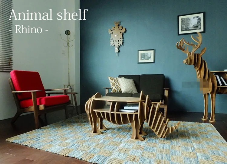 Mesa de centro de madeira sólida de rinoceronte de 45.6 polegadas