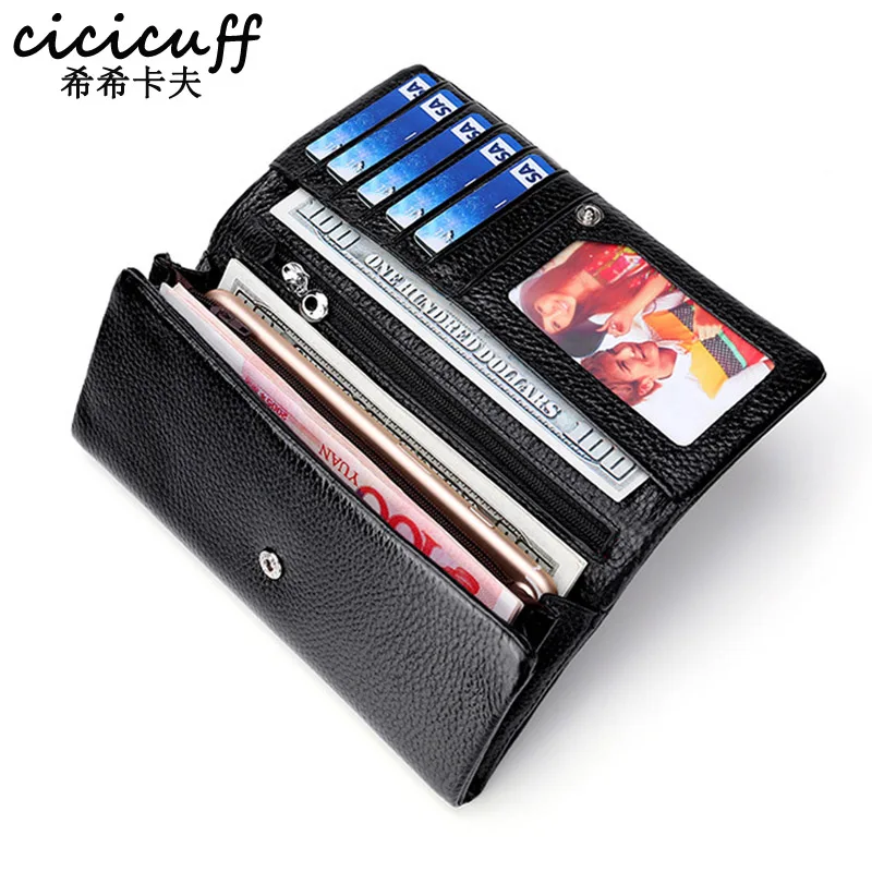 CICICUFF Brand 2023 New Genuine Leather Women Wallets Coin Purse Female Long Card Holder Lady Clutch Wallet with Phone Pockets