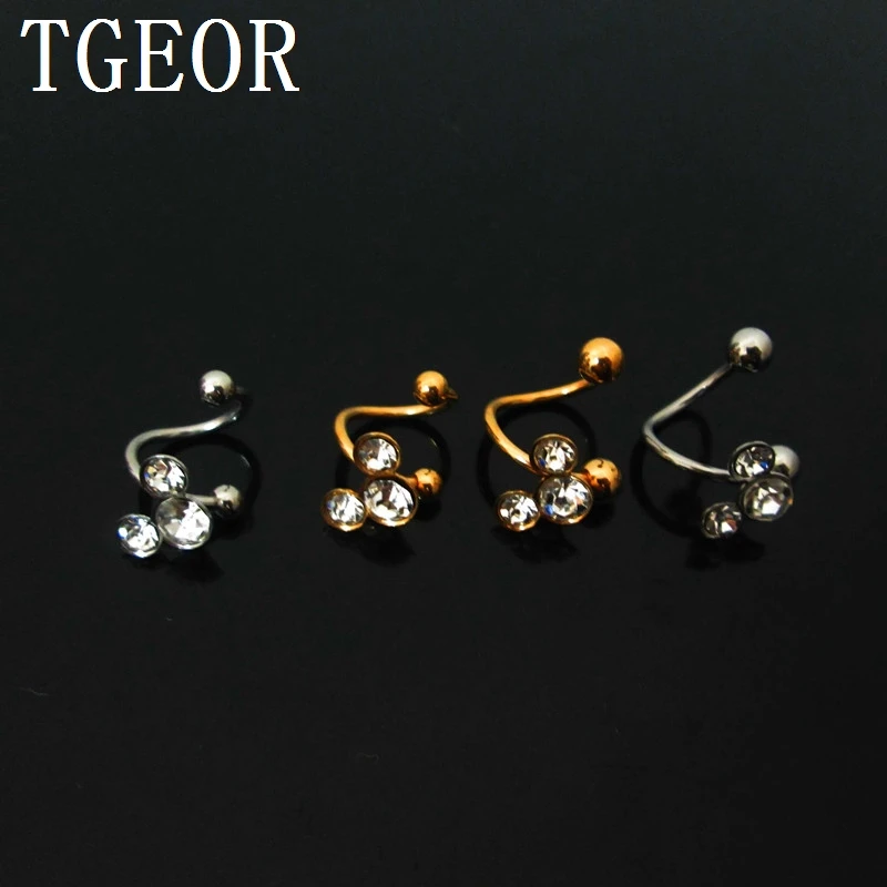 Free shipping new 16G mixed colors spiral barbell 30pcs Stainless Steel glue 3 glasses S shape spiral body piercings