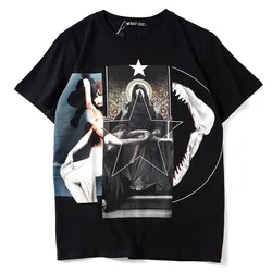 New Novelty 2019 Men Virgin Mary Shark Bones Teeth T Shirts T-Shirt Hip Hop Skateboard Street Cotton T-Shirts Tee Top Kenye #30