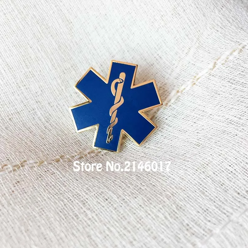 Quality Star of Life Nursing Ambulance Lapel Pin Paramedic-Iron Doctor Pins Brooch Blue Enamel Snake Symbol Metal Badge Gift
