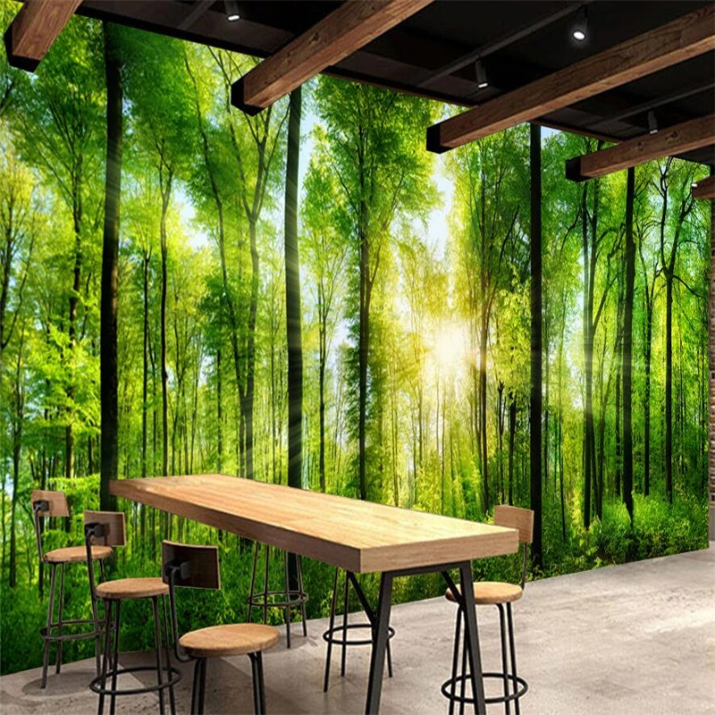 wellyu Custom wallpaper 3d mural spring forest sunlight trees oil painting tooling background wall paper 3d papel de parede обои