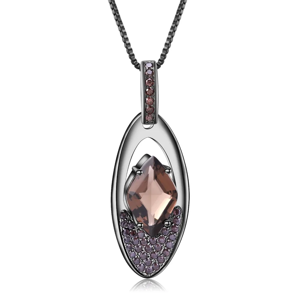 GEM'S BALLET Natural Smoky Quartz Vintage Punk Pendant Necklace for Women 925 Sterling Silver Geometric Gemstone Fine Jewelry