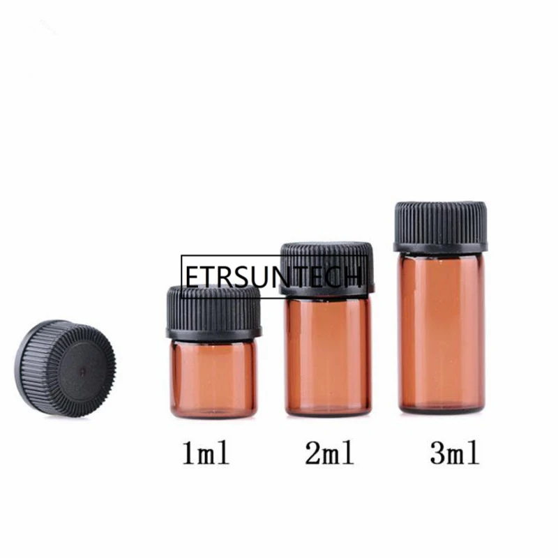 1ml 2ml 3ml Glass Bottle With Plastic Lid Insert Essential Oil Glass Vials Perfume Sample Test Bottle F1557