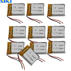 XINJ 10pcs 3.7V 250mAh Rechargeable Li-Polymer Li Lithium Battery Lipo 602025 For Glasses Headphones Speaker Smart Watch DVR DVC