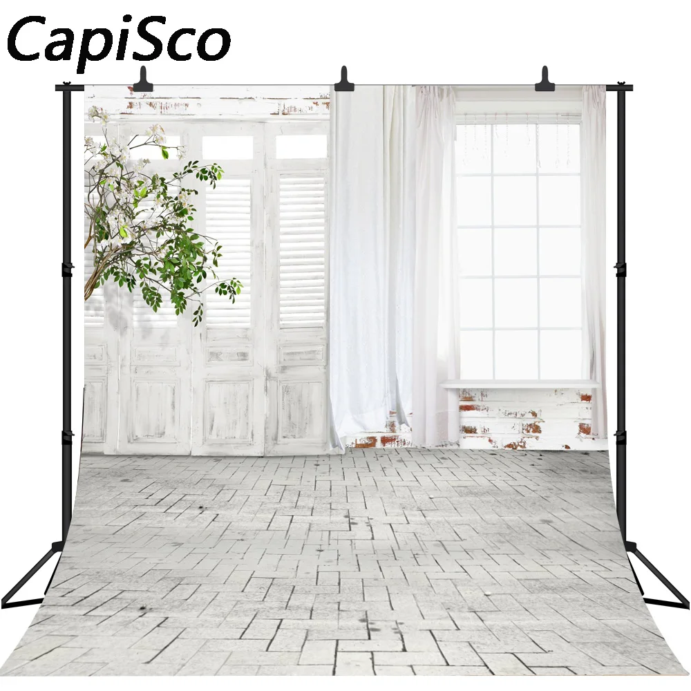 Capisco Photography Backdrop wedding white curtains windowsill window flowers background photocall photobooth Photo studio