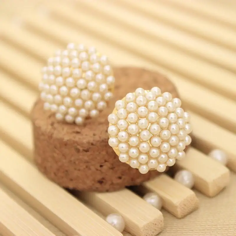 Full of Small Simulated Pearls Round Ball Charming piercing Stud Earrings for Women Jewelry