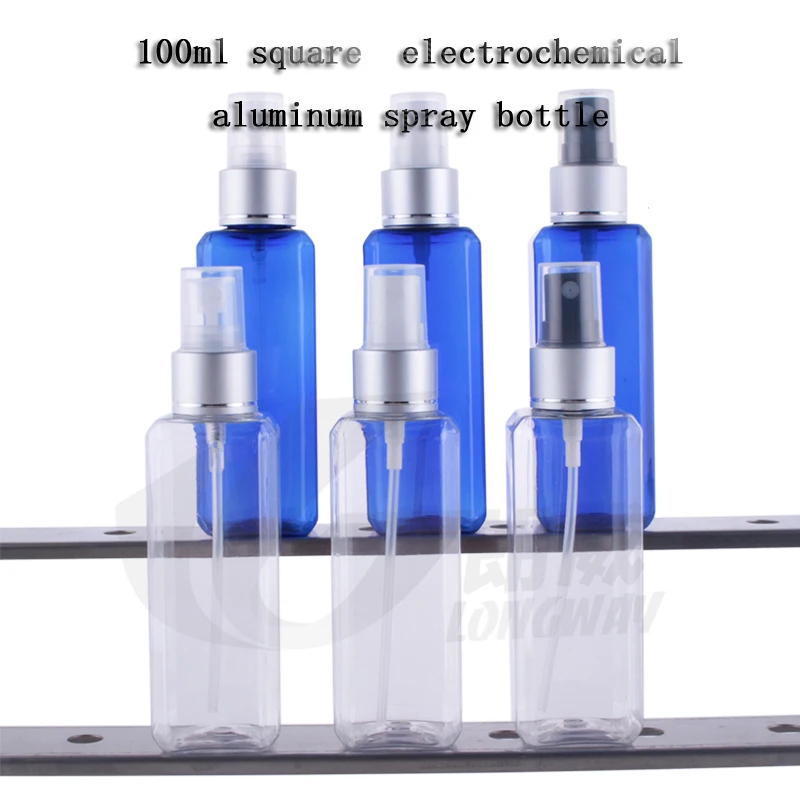 

free shipping Capacity 100ml 30pcs/lot gold and silver ADB square anodized aluminum spray bottle (with tangent), PET bottle