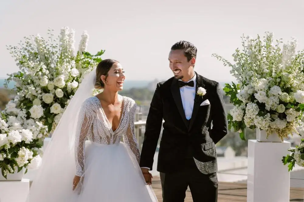 Vestido De Novia con cuello en V, manga larga, Apliques De encaje, cuentas, 2019