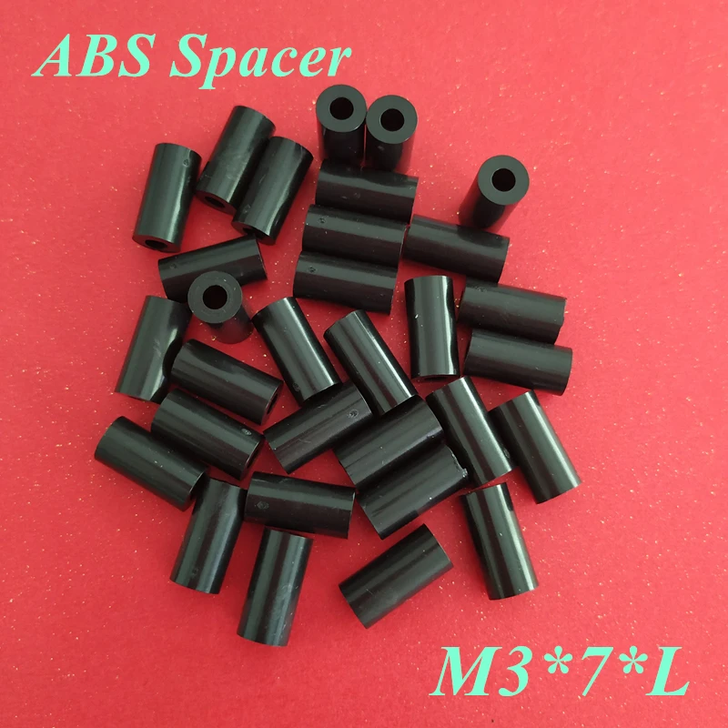 1000pcs M3 ABS Spacer M3*7*L(1/2/3/4/5/6/7/8/9/10/11/12/13/14/15) Nylon Round Spacer Washer Screw Sleeve No Thread Black Color