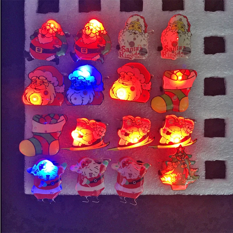 Gafas Led 300pcs Christmas Gift Led Glowing Santa Snowman Shoes Glow Flashing Cartoon Brooch Badge Toy Tree Luminous Decoration