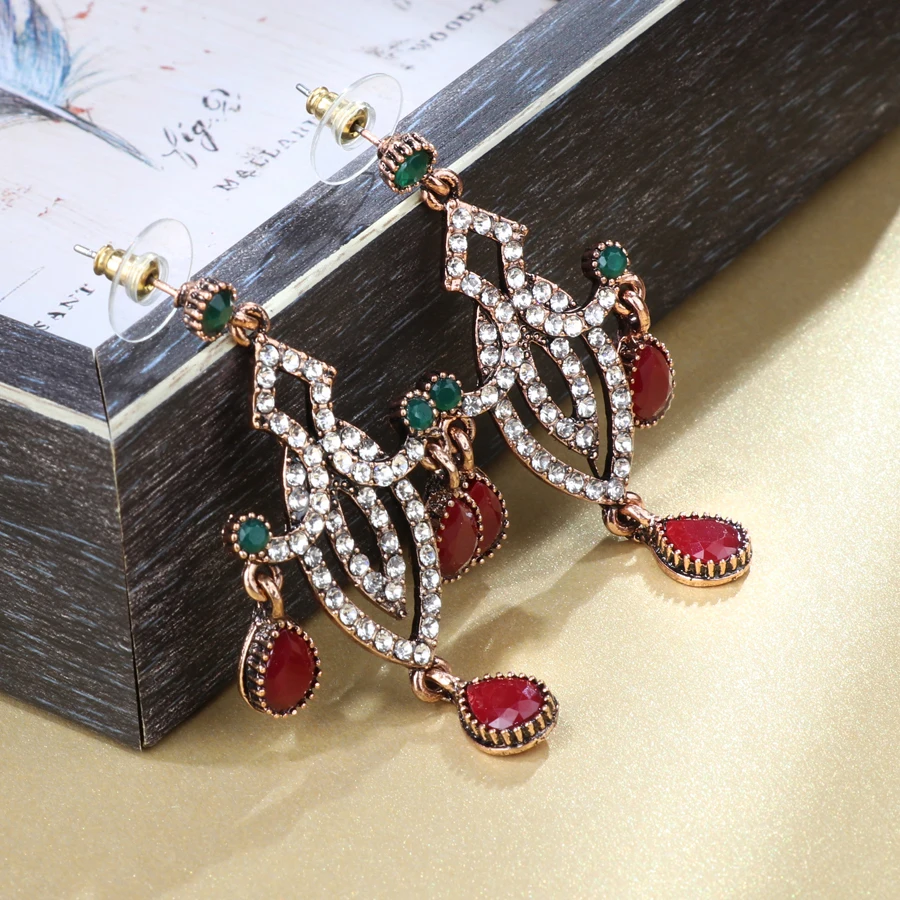 Kinel Big Earrings For Women Ethnic Style Indian Jewelry Antique Cold White Crystal Geometry Vintage Wedding Drop Earring