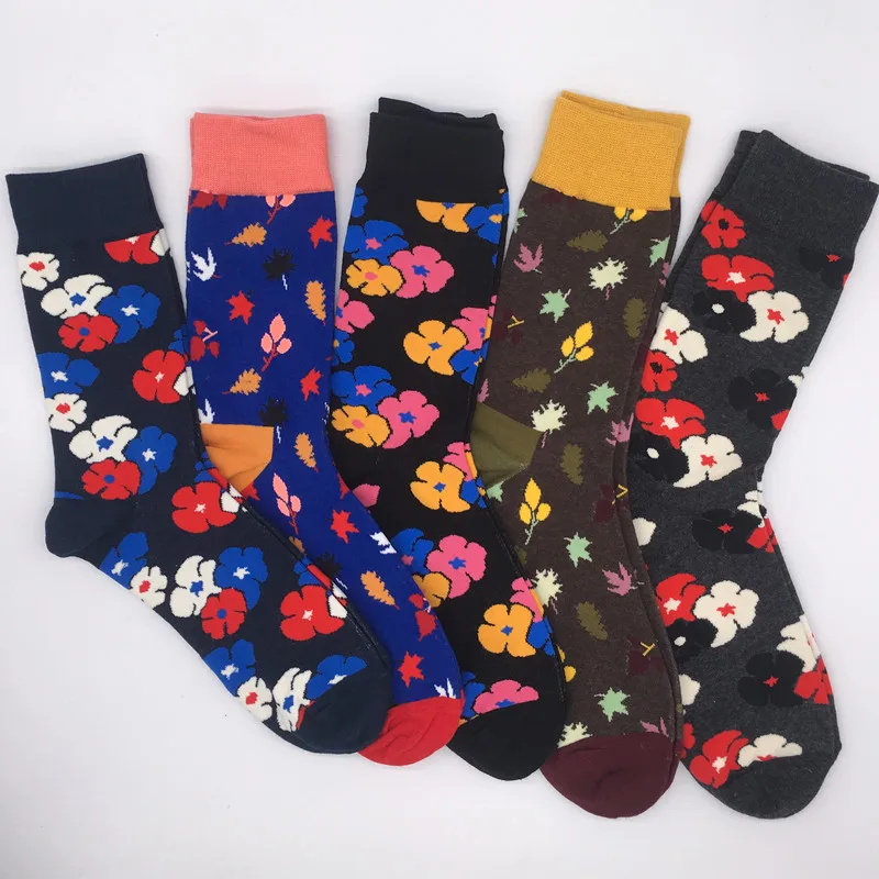 2020 Limited Time Offer 5 Pairs High Quality Men's Socks Long Fashion Casual Cotton Flower No Gift Box