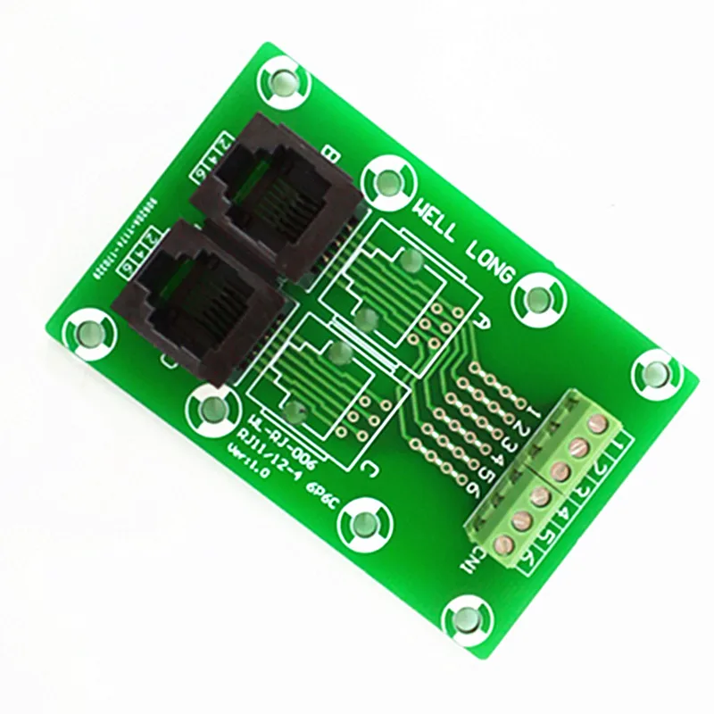 2PCS/Lot RJ11/RJ12 6P6C Jack 2-Way Buss Breakout Board, Terminal Block, Connector.