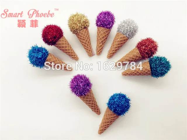 Boutique 20pcs Fashion Cute Glitter Pom Pom Icecream Hairpins Kawaii Solid Cartoon Icecream Cone Hair Clips Headwear Accessories