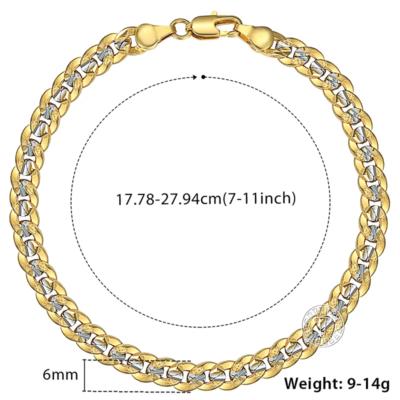 Davieslee Men\'s Bracelets Hammered Cut Curb Cuban Link Chain Yellow Gold Color Bracelet For Men Jewelry Dropshipping 6mm DGB292