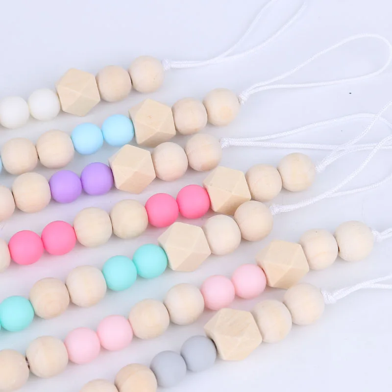 2018 Baby Pacifier Clips Chewable Silicone Beads Silicone Cute Baby Teethers Necklaces Infant Toy Short Chian Newborn Carrier