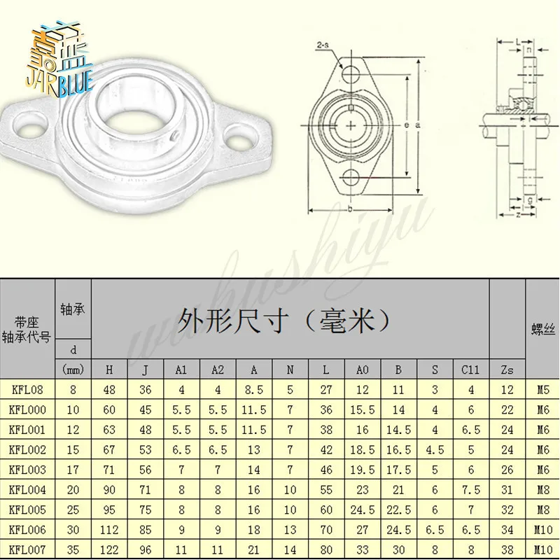 1pcs Thrust Bearing  KFL08 KFL10 KFL12 KFL15 Bore 8mm 10mm 12mm 15mm Pillow Bearing Mounted Block Cast Housing Self-aligning