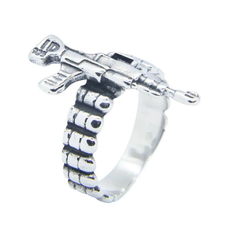 1pc Newest Design Bullets Gun Ring 316L Stainless Steel Jewelry Hiphot Style Men Boys Machine Gun Ring