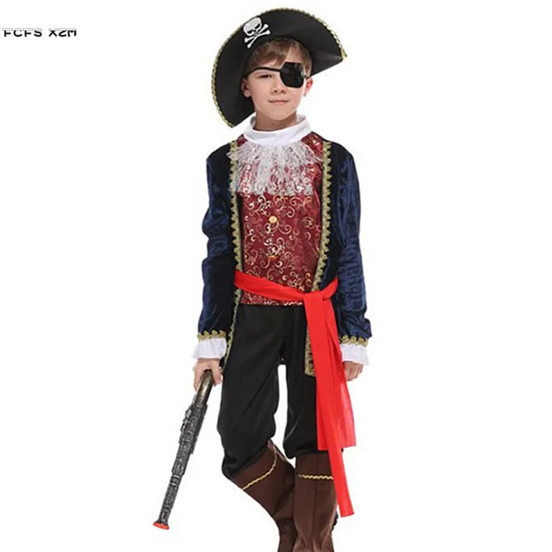 M-XL Boys Halloween Captain Costumes Movie Pirates of the Caribbean Cosplay Kids Children Carnival Purim Masquerade Party Dress