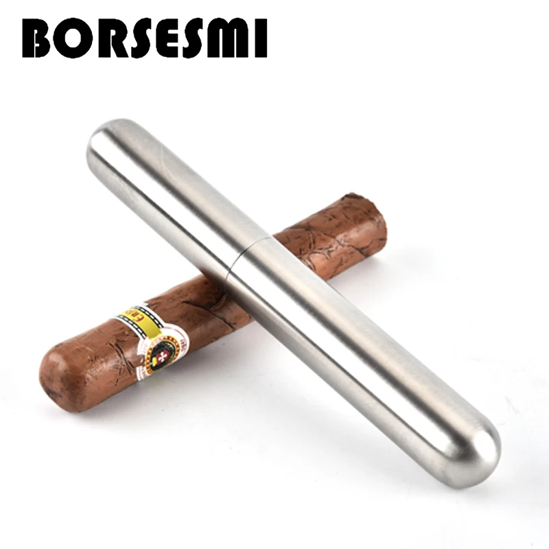 

2019 Stainless steel single cigar tube Jar classic travel cigars Box Mini humidor pure cupper tube holder smoker accessories