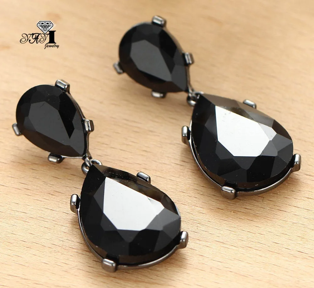 YaYi Jewelry New Black Glass  Rhinestone Dangle Crystal Earring Women\'s Fashion Ancient Silver  Color Gem Earrings Gift 1192