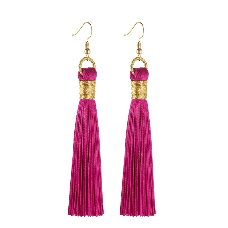 LOVBEAFAS Tassel Earrings For Women Statement Fashion Jewelry Drop Dangle Long Earrings Golden Wrap Silk Fabric Vintage Earrings