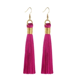 LOVBEAFAS Tassel Earrings For Women Statement Fashion Jewelry Drop Dangle Long Earrings Golden Wrap Silk Fabric Vintage Earrings