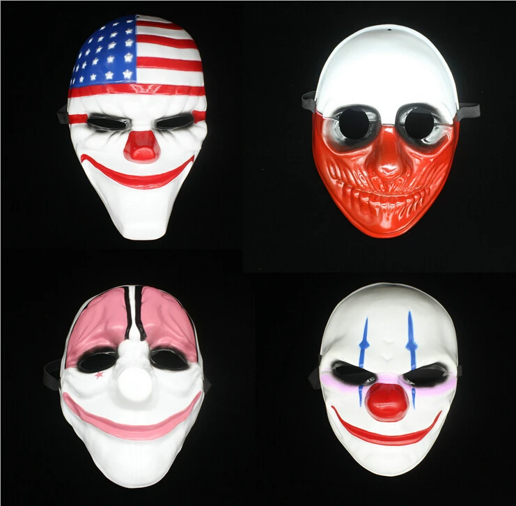 Dallas/Wolf/Chains/Hoxton Horror Chainsaw Clown Masquerade Mask 4pcs Halloween Cosplay Payday 2 Mask