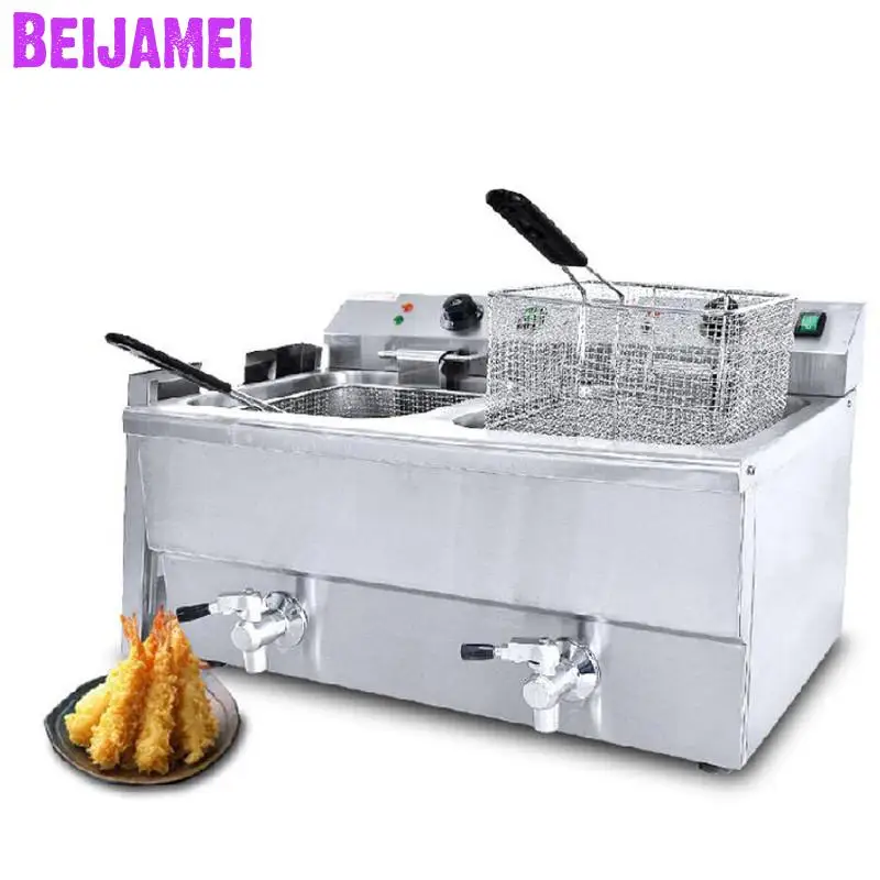 

BEIJAMEI 8LFE-2 Industrial Countertop Frying Machine Commercial Electric Potato Chips Deep Fryer Machine 2-basket