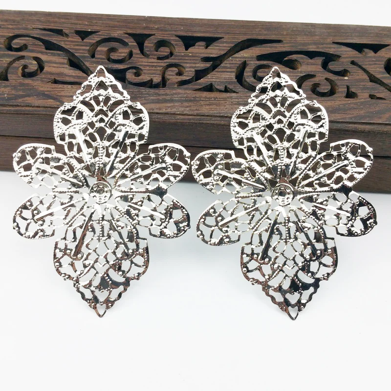 20pcs/lot 58x42mm Gold color/brozne Metal Filigree Flowers Slice Charms base Setting DIY Jewelry Components  cosplay Accessories