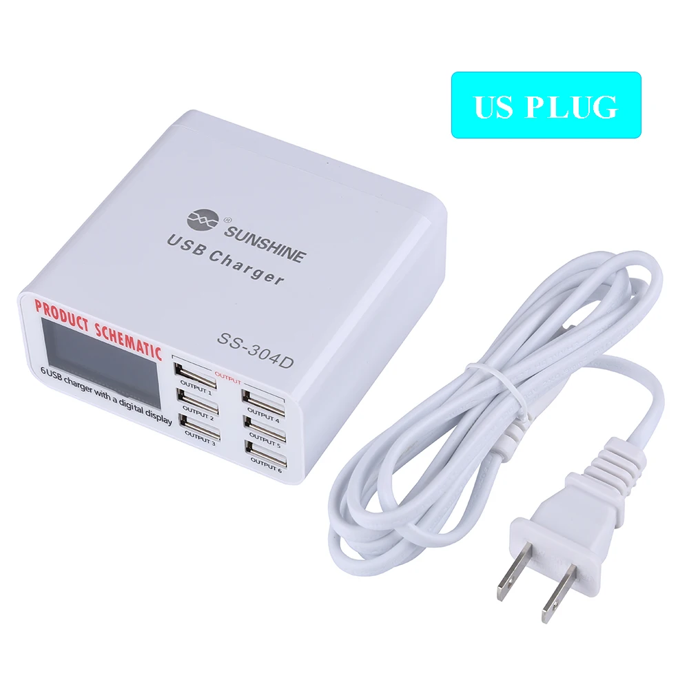 شاحن USB سريع 6 منافذ لأجهزة iPhone و iPad و Samsung ، أدوات إصلاح الهاتف الخلوي ، 100 فولت-240 فولت
