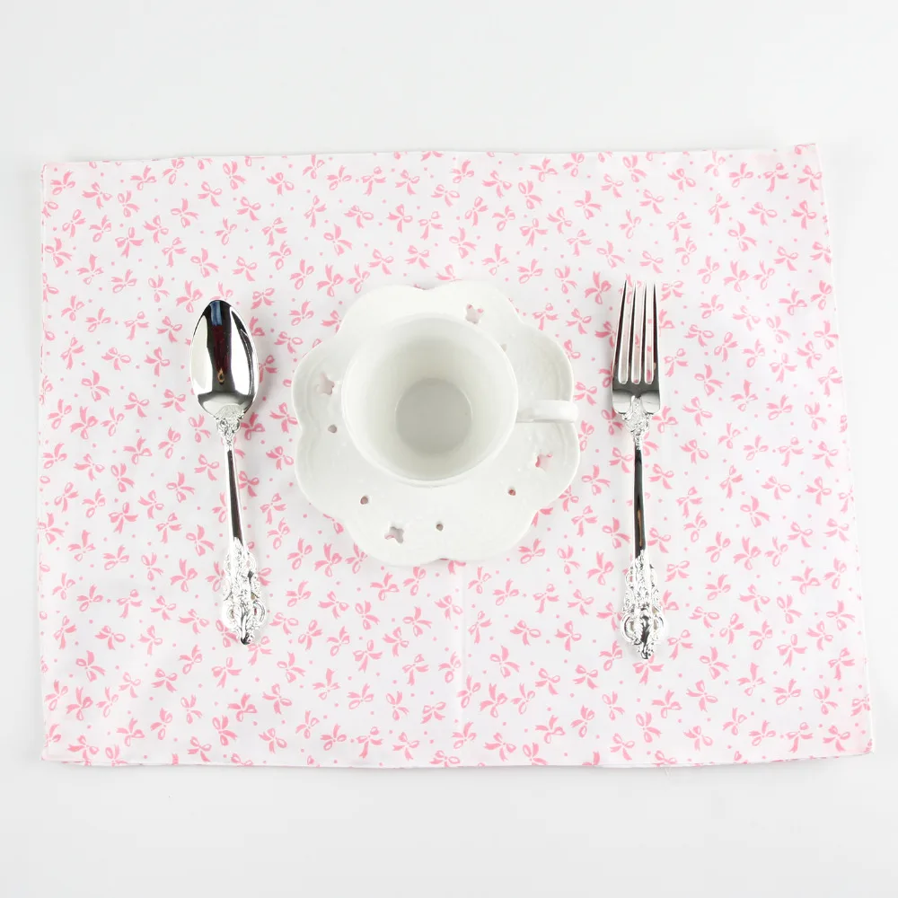 bow print cotton fabric placemat heat insulation mat dining table mat Girl's table Napkin fabric country placemats