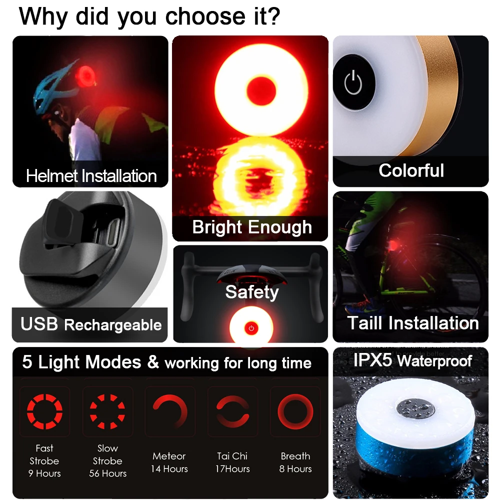 MICCGIN مصباح LED صغير للدراجات الذيل ضوء الدراجة الخلفية الضوء الخلفي USB قابلة للشحن IPX5 مقاوم للماء الدراجات الملحقات