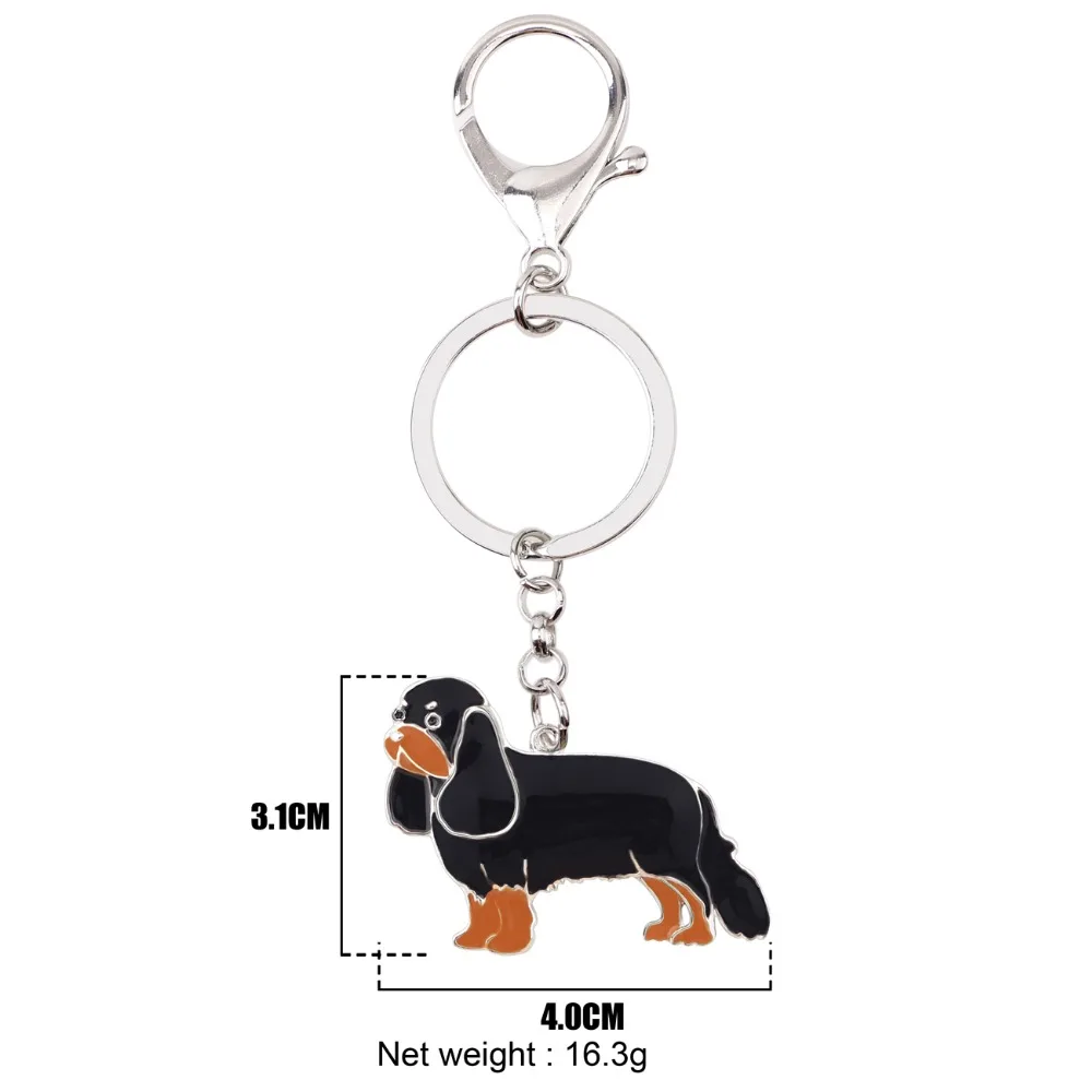 Bonsny Enamel Metal Cavalier King Charles Spaniel Dog Key Chains Keychain Rings Anime Jewelry For Women Girls Handbag Car Charms