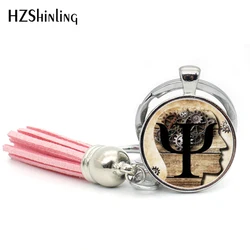 2017 Fashion PSI Symbol Tassel Keyring Psychology Keychain Round Jewelry Glass Dome Keychains Bohemian Gifts For Men
