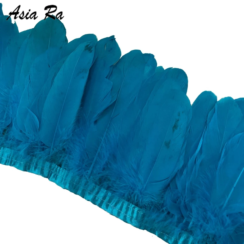 4 Meters/lot Black White Turquoise Blue Goose Feather trims Fringe trimming Ribbon stripe for party clothing accessories crafts