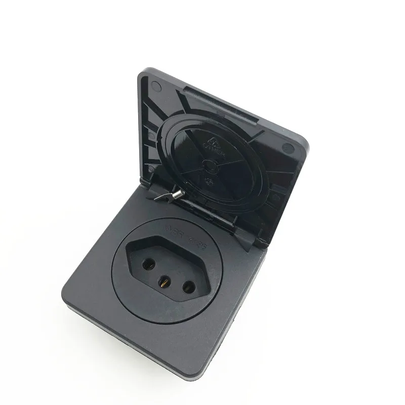 Black Square black Brazil standard 20A 250V Switzerland power surface mounted receptacle Waterproof dustproof industry socket