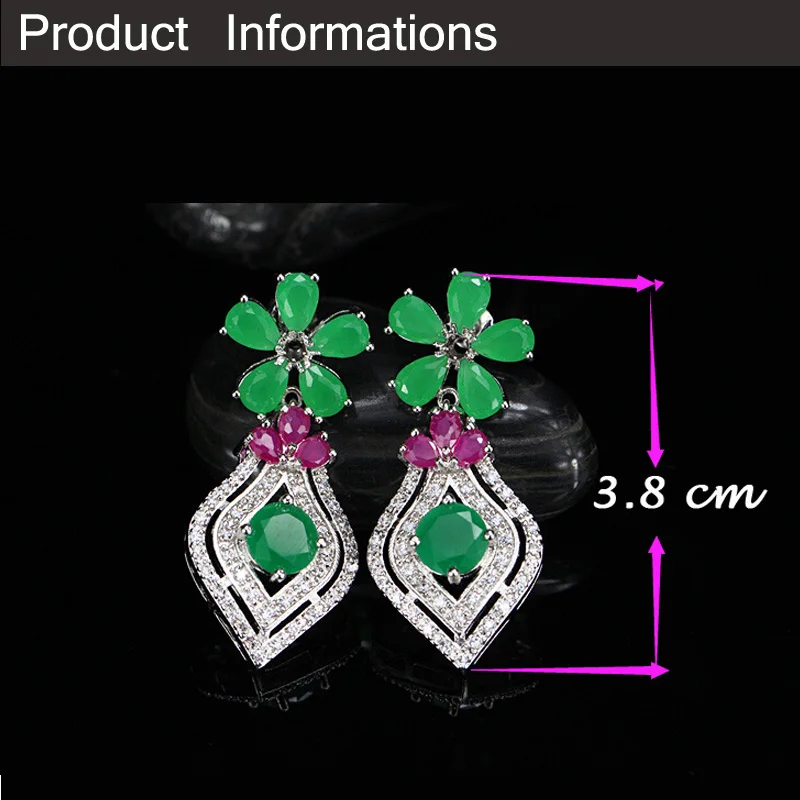 CWWZircons Elegant White Gold Color Cubic Zirconia Green Stone Dangling Flower Drop Earrings Jewelry For Women CZ001