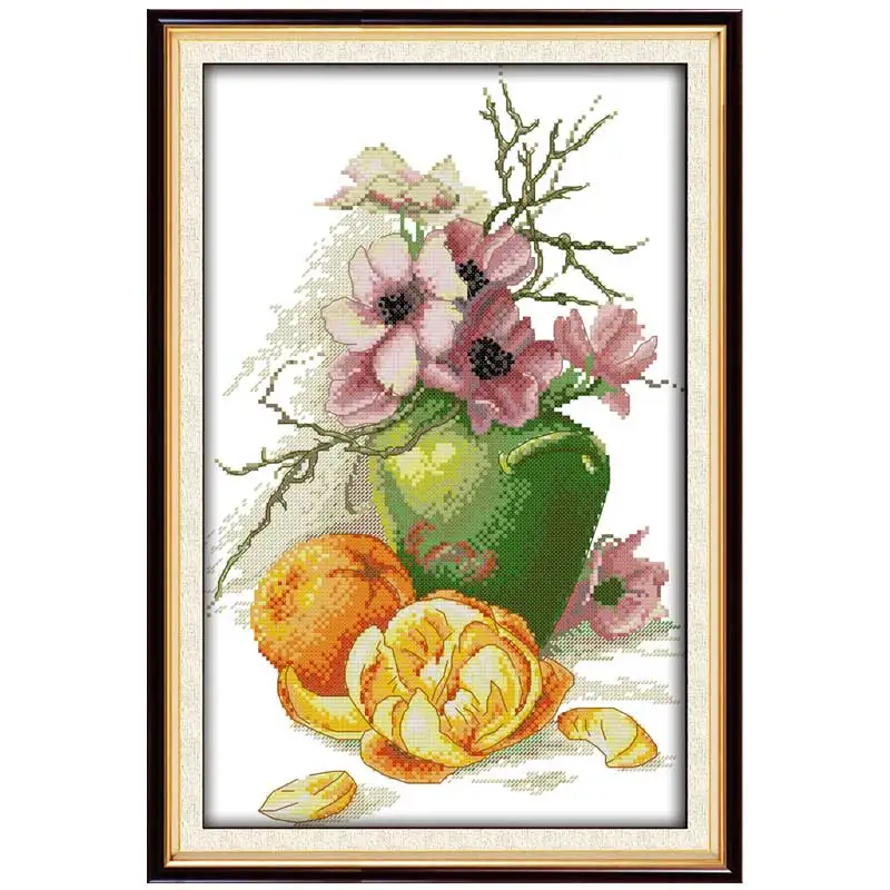 Hibiscus Vase And Oranges Pattern Counted Cross Stitch Set DIY 11CT 14CT 16CT Stamped DMC Cross-stitch Kit Embroidery Needlework