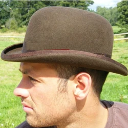 LIHUA Brand 100% wool  Bowler Hat Cowboy Fashion Watherproof Equestrian cap. Women Party Fashion Men's Black Brown Adjust Hat