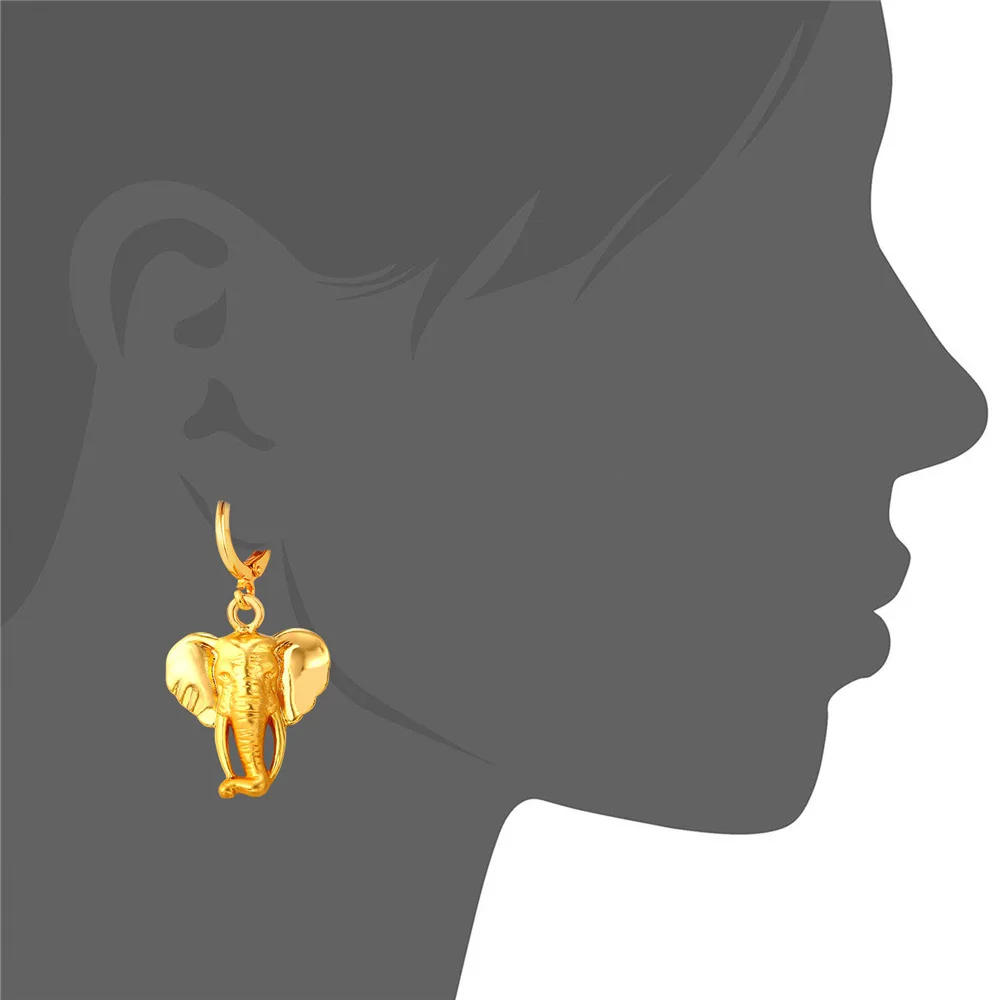 U7 Elephant Earring For Women Trendy Gold Color Animal Lucky Jewelry Gift E753