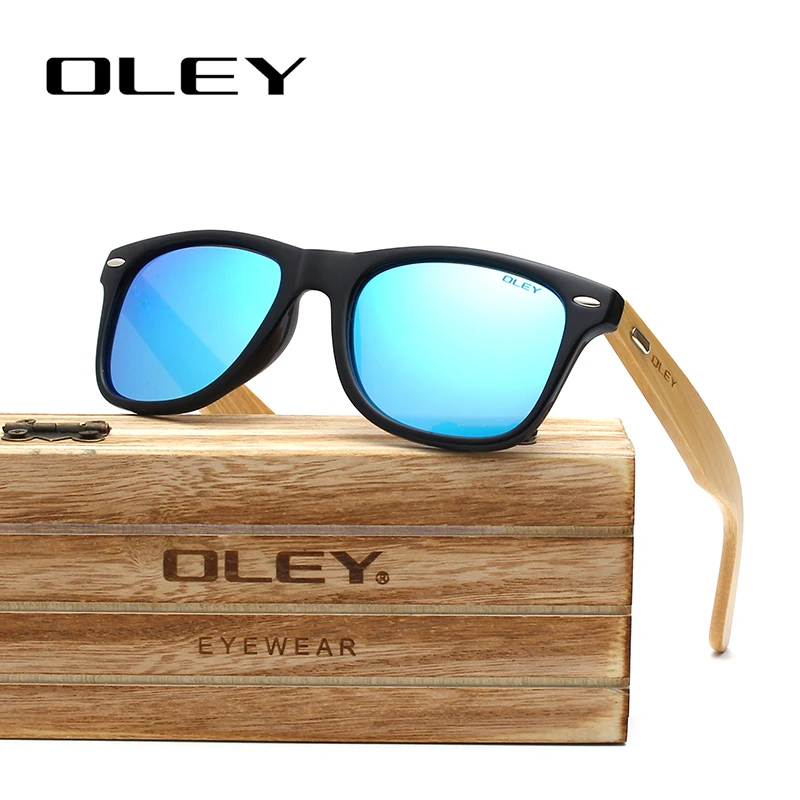 OLEY-gafas de sol polarizadas de pierna de bambú para hombre y mujer, lentes cuadradas clásicas a la moda, Retro, con logotipo personalizable, YZ2140