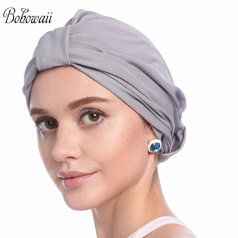 Gorros de Hijab musulmán para mujer, de Color sólido turbante islámico de Ramadán, envoltura de cabeza con clase, Simple, Hoofddoek Moslima