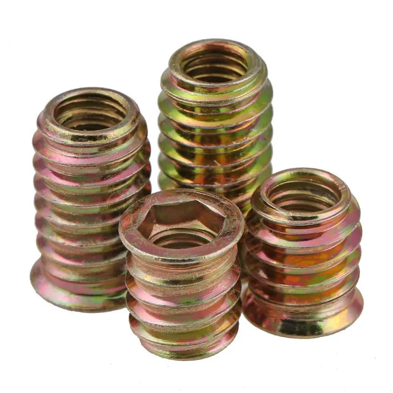 5/10Pcs M4 M6 M8 M10 carbon steel Thread For Wood Insert Nut Flanged Hex Drive Head Furniture Nuts