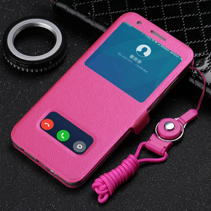 Business Double VieW Window Flip PU Leather Case For Huawei Honor 8X Nova 7 SE  8 SE 8 Pro Lanyard Cover Magnetic Buckle Case