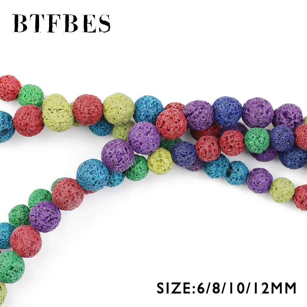 BTFBES Colourful Lava Beads Natural Stone Magma Volcanic Rock Round Loose Beads for Jewelry Making DIY Bracelet 6/8/10/12MM Ball