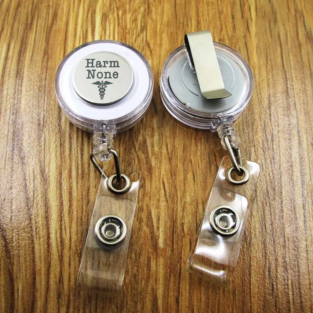 Harm None ID Badge Reel for Docter Nurse Teacher Student retractable recoil id badge holder office work fun