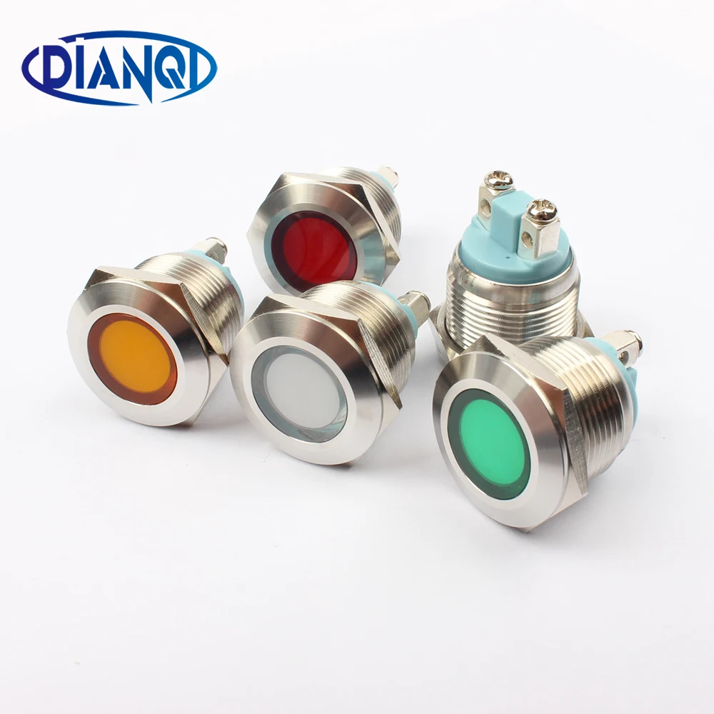 LED Metal Indicator light 19mm waterproof Signal lamp LIGHT 3V 6V 12V 24V 220v screw connect red yellow blue white 19ZSD.PY.L